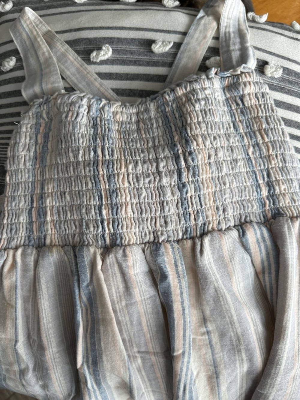 American Eagle Outfitters Striped Smocked Asymmetrical Dress in Blue and Cream